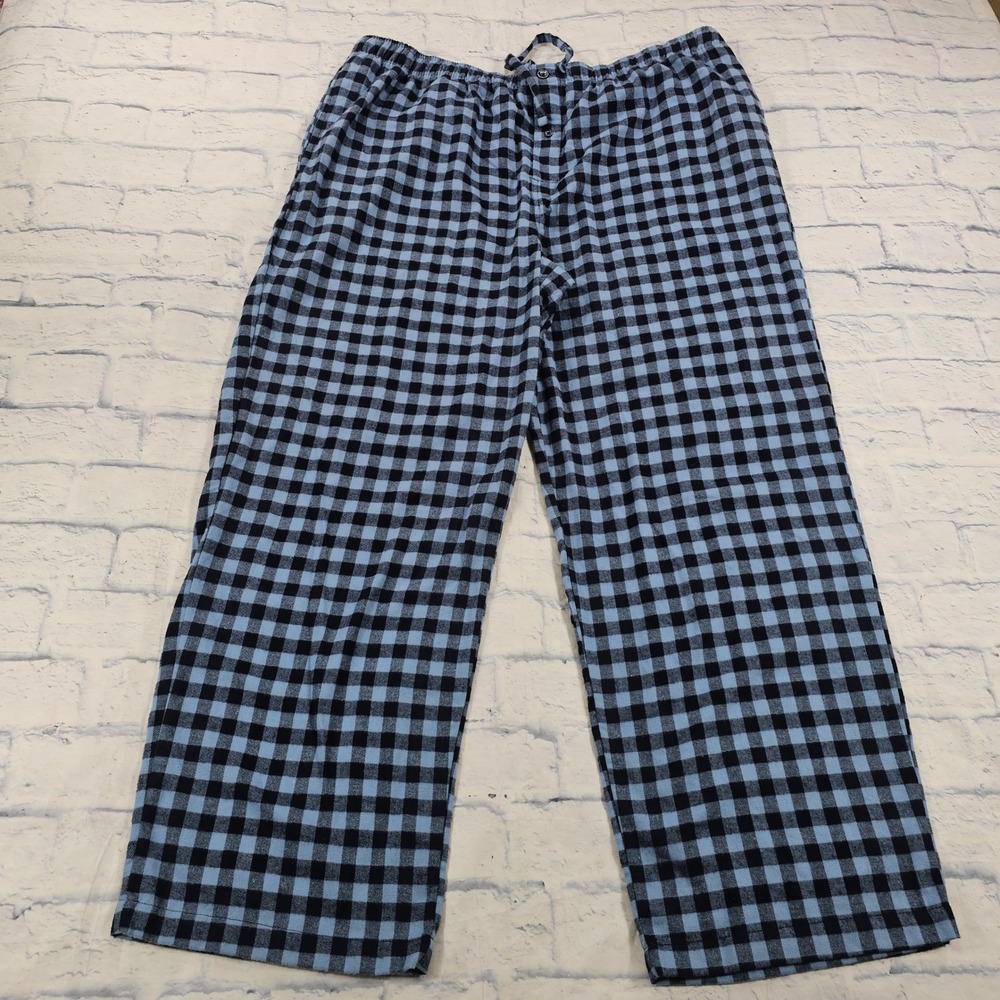 Roundtree & Yorke Pajama Pants Mens XLT Blue Black Flannel Buffalo Check